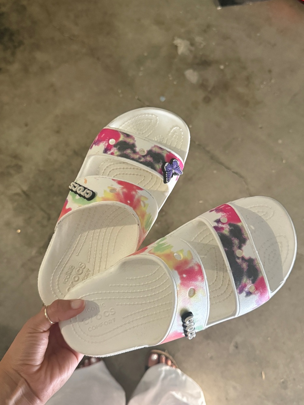 Crocs Women's White Tie-Dye Slide Sandals